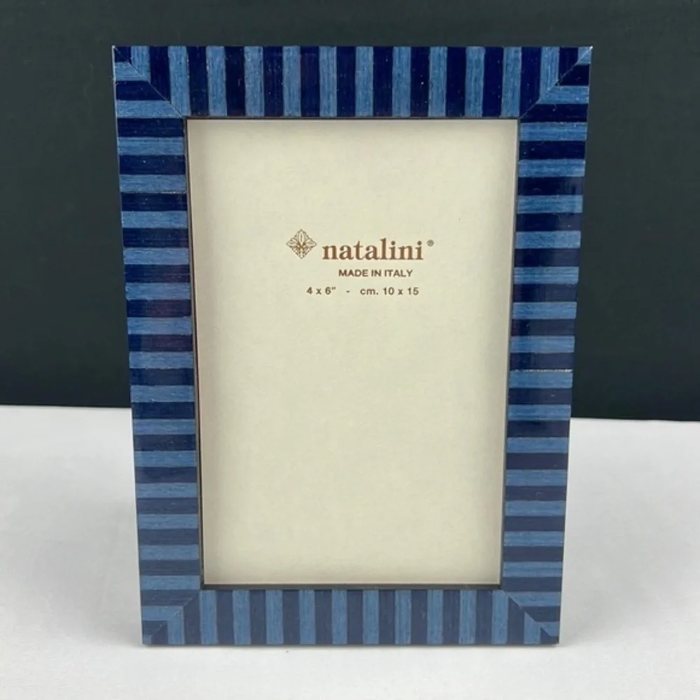 Natalini - ‘Blue Stripes’ Wood Picture Frame. 4” x 6”.  NWT.